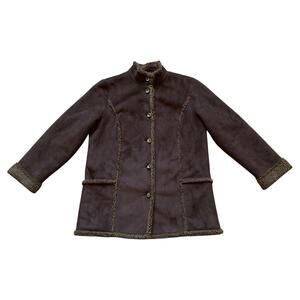 Vintage LL Bean Shearling Jacket Womens Large Brown Sherpa Lined Suede Coat